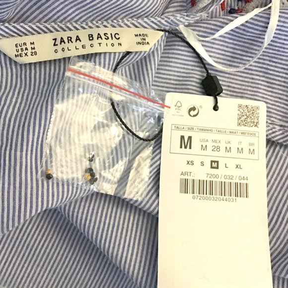 ZARA Blue & White Striped Floral Embroidered Dress - Picture 12 of 14